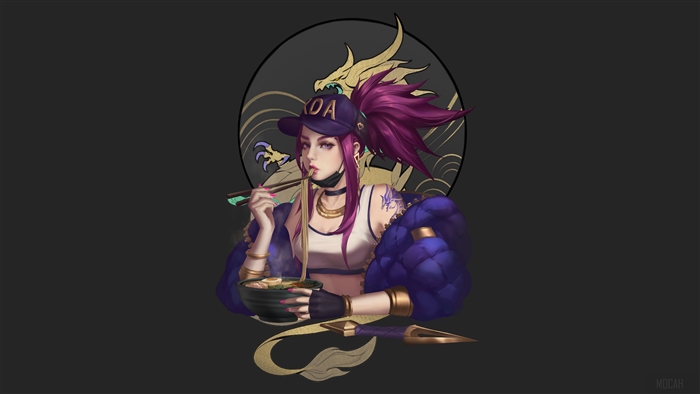 K/DA Akali from League of Legends eating ramen