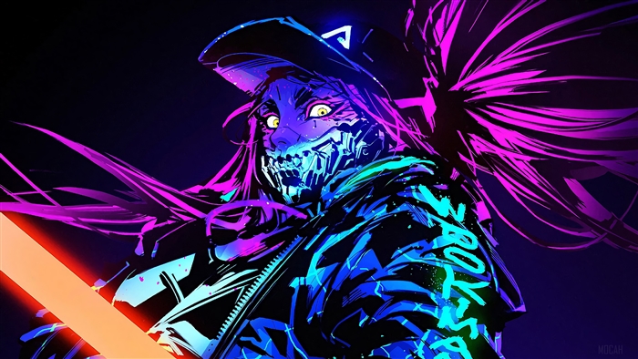 K/DA Akali Neon Cyberpunk Style 4K