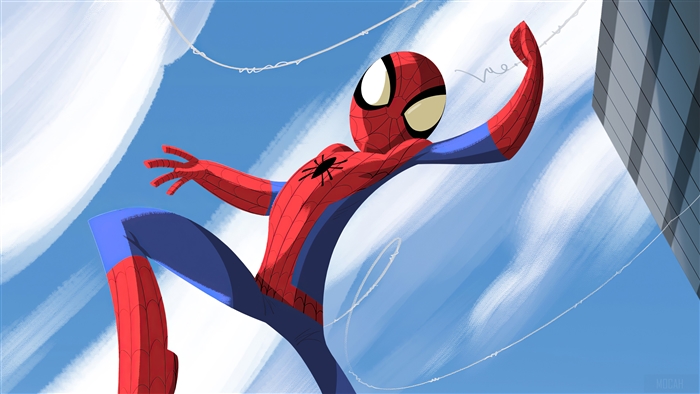 Spider-Man swinging through the city