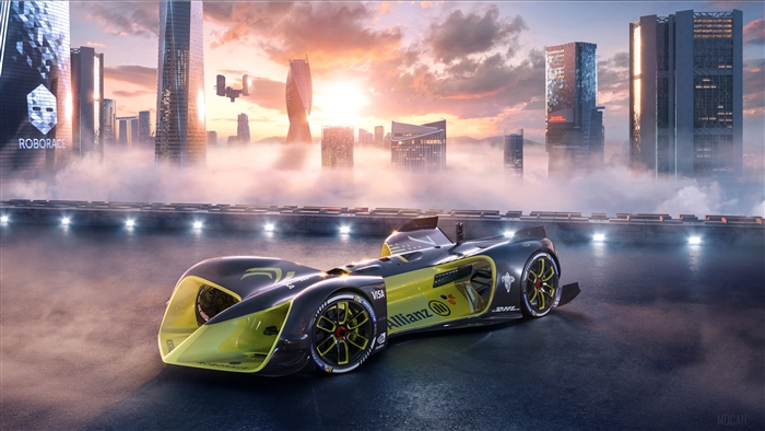 Roborace 4K Futuristic Race Car in Cityscape