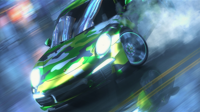 Green Camouflage Sports Car Drifting