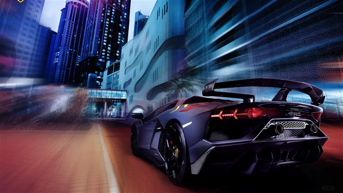 Lamborghini Aventador Rear Night