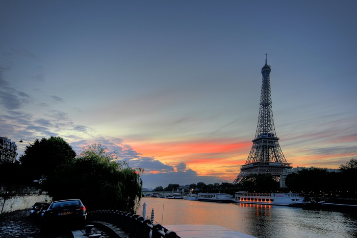 Eiffel Tower at Sunset Over the Seine River