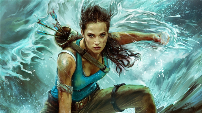Lara Croft from Tomb Raider in Water 4K