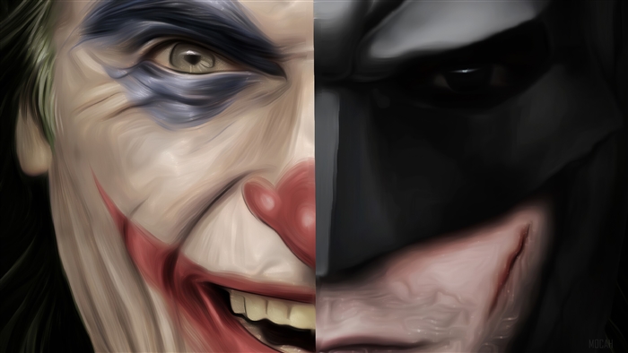 Joker and Batman split portrait 4K