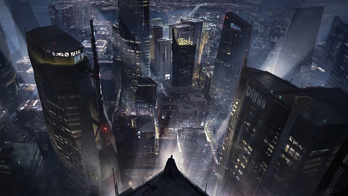 Batman overlooking Gotham City 4K