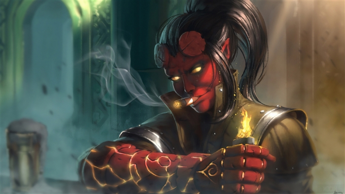Hell Girl smoking cigar 4K