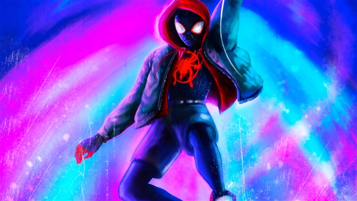 Miles Morales Spider-Man in colorful portal 4K