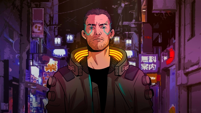 Man with cybernetic implants in Cyberpunk 4K