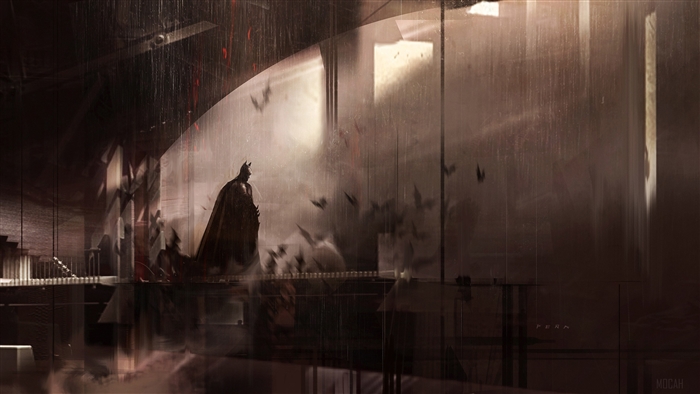Batman in the rain with bats