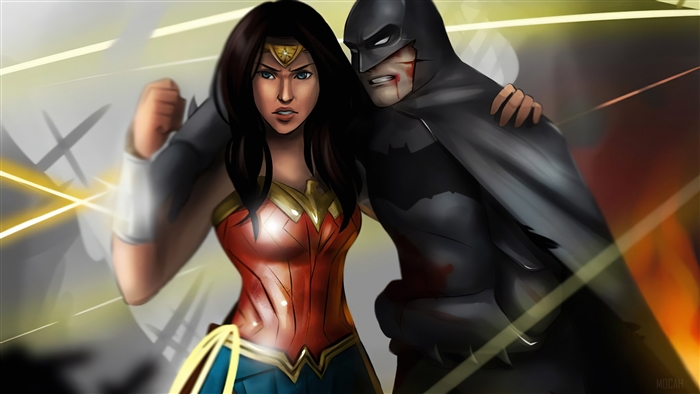 Wonder Woman carrying injured Batman 4K