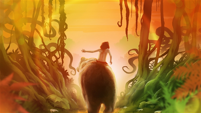 Mowgli riding Baloo from The Jungle Book 4K
