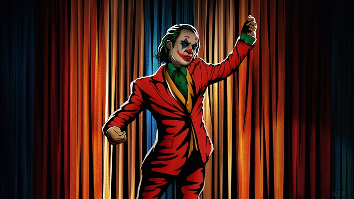 Joker dancing in front of curtains 4K