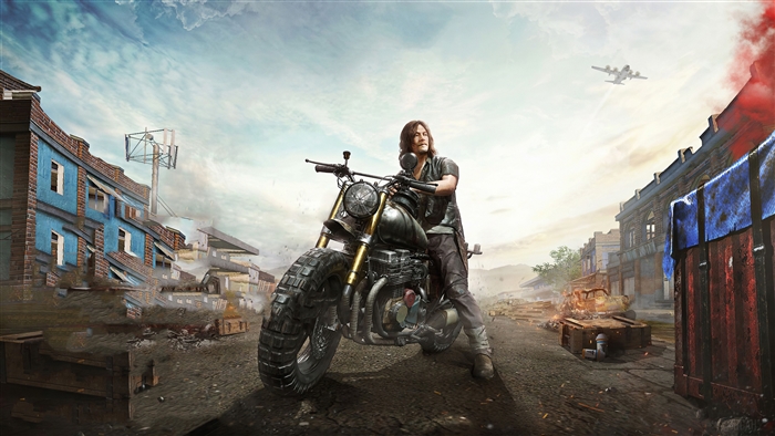 Daryl Dixon from The Walking Dead on a motorcycle in PUBG 4K