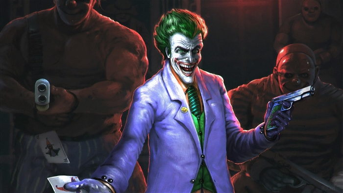 Joker with henchmen holding guns