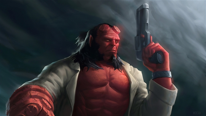 Hellboy holding a gun