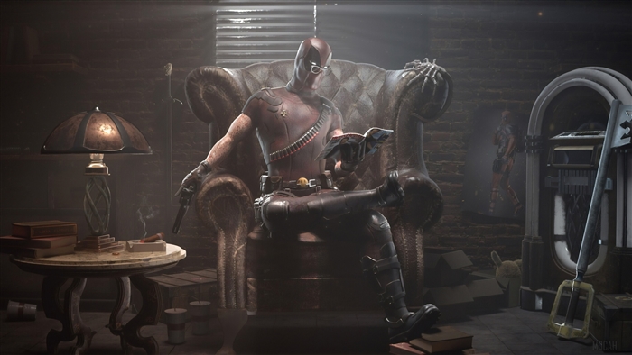 Deadpool Reading a Book with Guns 4K