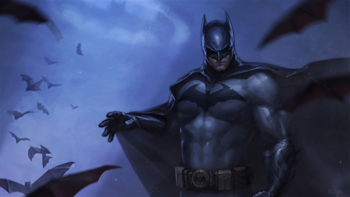 Batman surrounded by bats