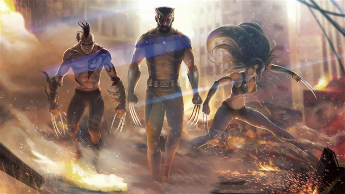 Wolverine and his team in a destroyed city 4K