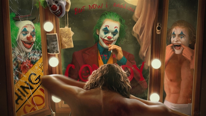 Joker in a dressing room with reflections