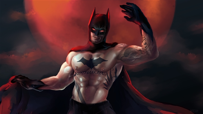 Batman with tattoos and red moon 4K