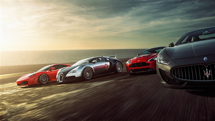 Four Sports Cars on a Coastal Road 4K