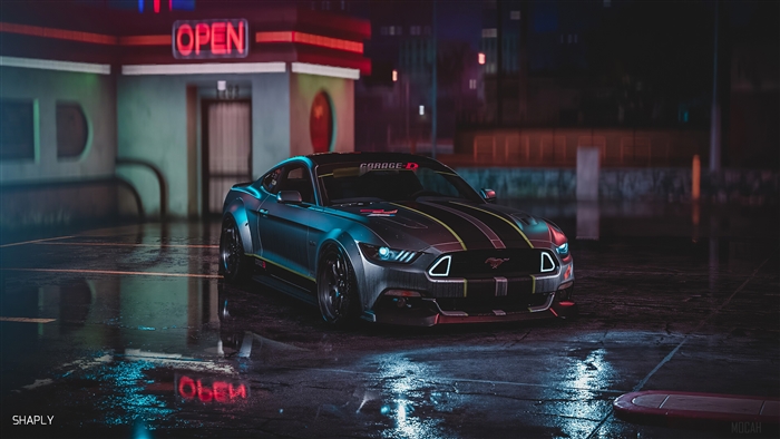 Ford Mustang GT with Neon Lights