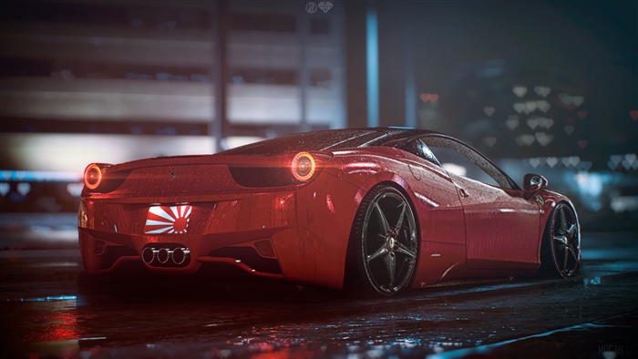 Red Ferrari 458 Italy with Japanese Rising Sun Flag