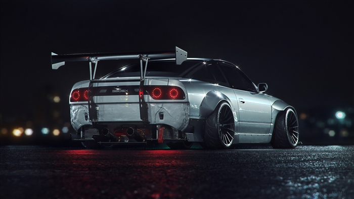 Nissan 380SX modified sports car at night 4K
