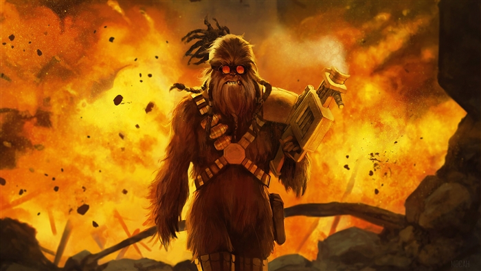 Chewbacca from Star Wars in an explosion 4K