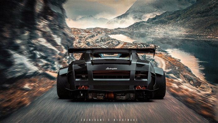 Black Lamborghini Countach Driving on Mountain Road 4K