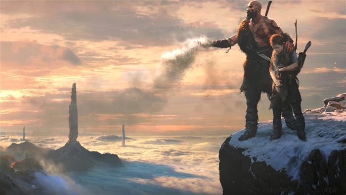 Kratos and Atreus from God of War scattering ashes