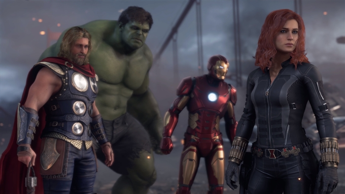 Thor, Hulk, Iron Man, and Black Widow from Marvel's Avengers