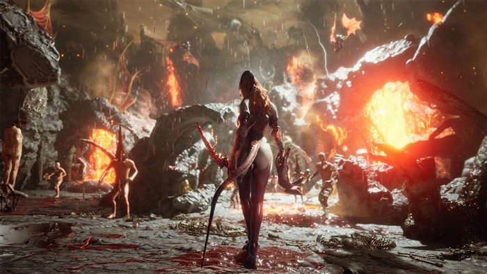 Succubus in a hellish landscape 4K