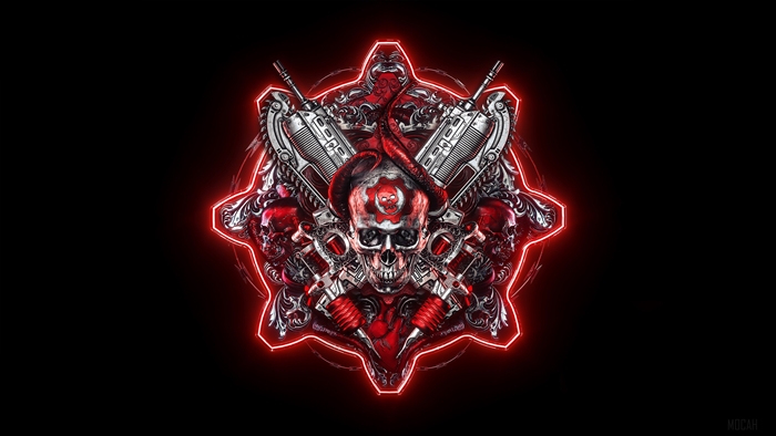 Gears of War emblem with skulls and guns 4K
