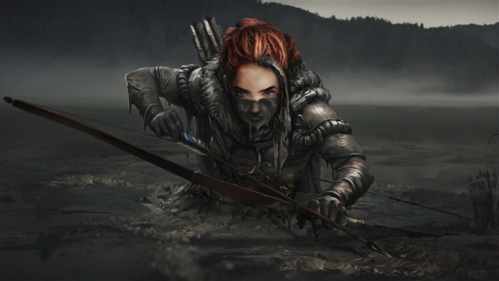 Woman with bow and arrow in swamp, Horizon Zero Dawn 4K