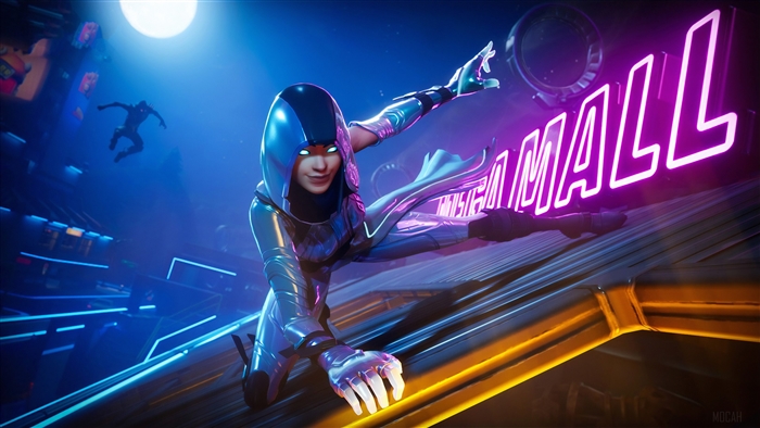 Fortnite character in neon city