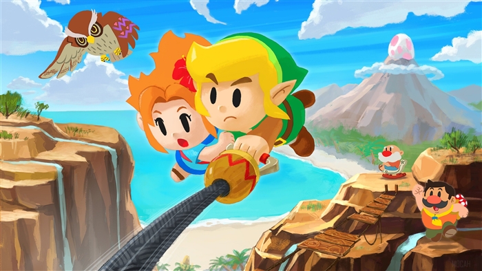 Link and Marin from The Legend of Zelda: Link's Awakening flying