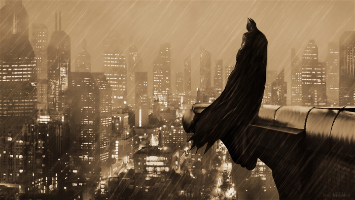 Batman Overlooking Gotham City in Rain 4K
