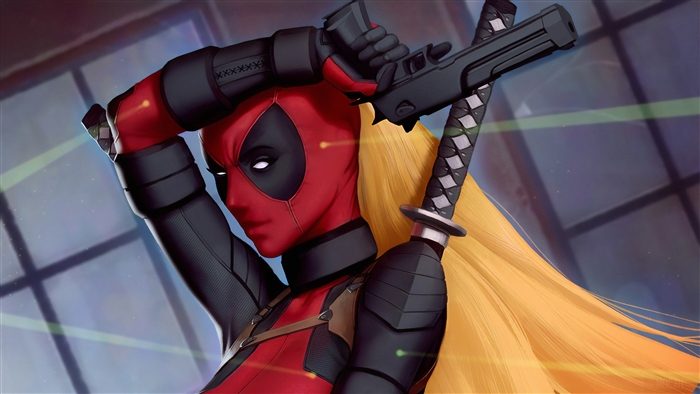 Lady Deadpool with Katana and Gun 4K