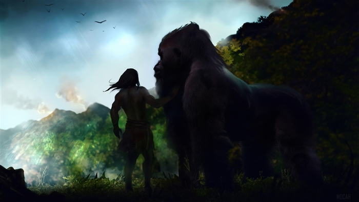 Tarzan and a Gorilla in the Jungle 4K