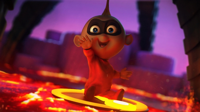 Jack Jack Parr from The Incredibles surfing on lava 4K