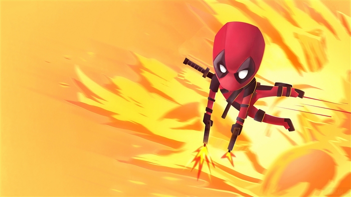 Deadpool in action with guns and swords 4K