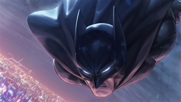 Batman flying over a city at night 4K