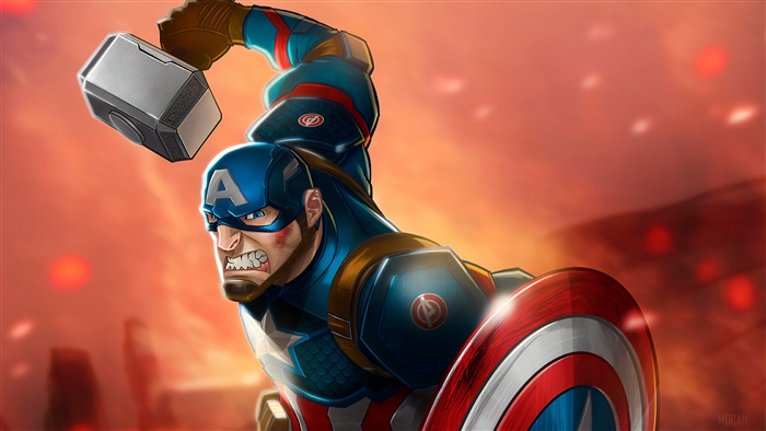 Captain America with Mjolnir and Shield 4K