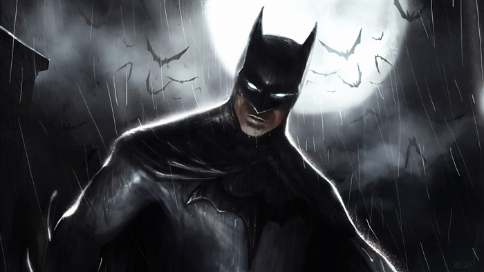 Batman in the rain with bats 4K