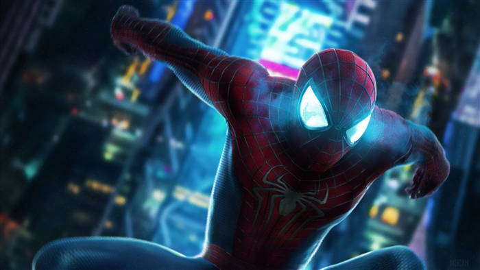 Spider-Man with Blue Eyes in City 4K