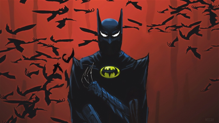Batman in front of bats and red background 4K