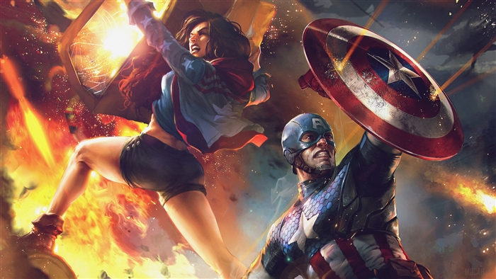 Captain America and Miss America in battle 4K