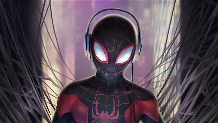 Miles Morales from Spider-Verse wearing headphones